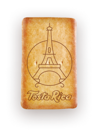 Imagen de la galleta TostaRica con el dibujo de la Torre Eiffel
